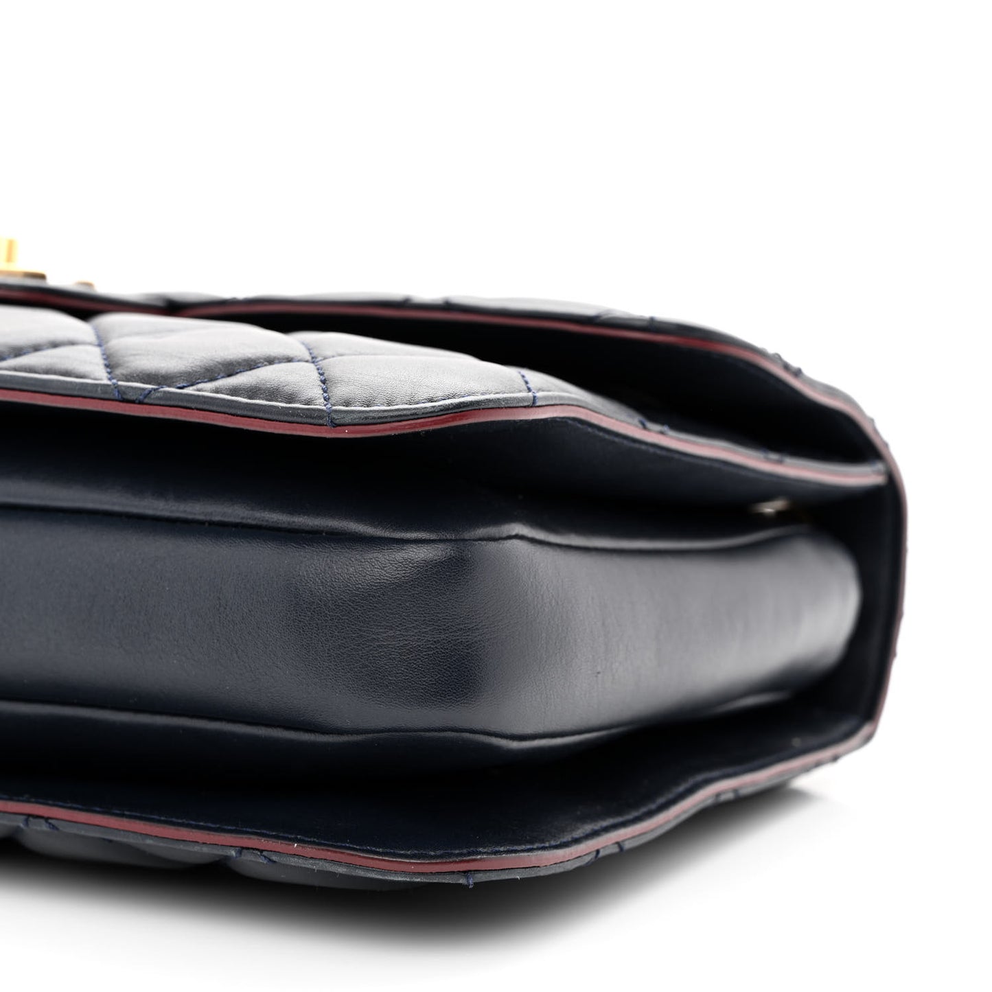 Calfskin Quilted Large Perfect Edge Flap Navy