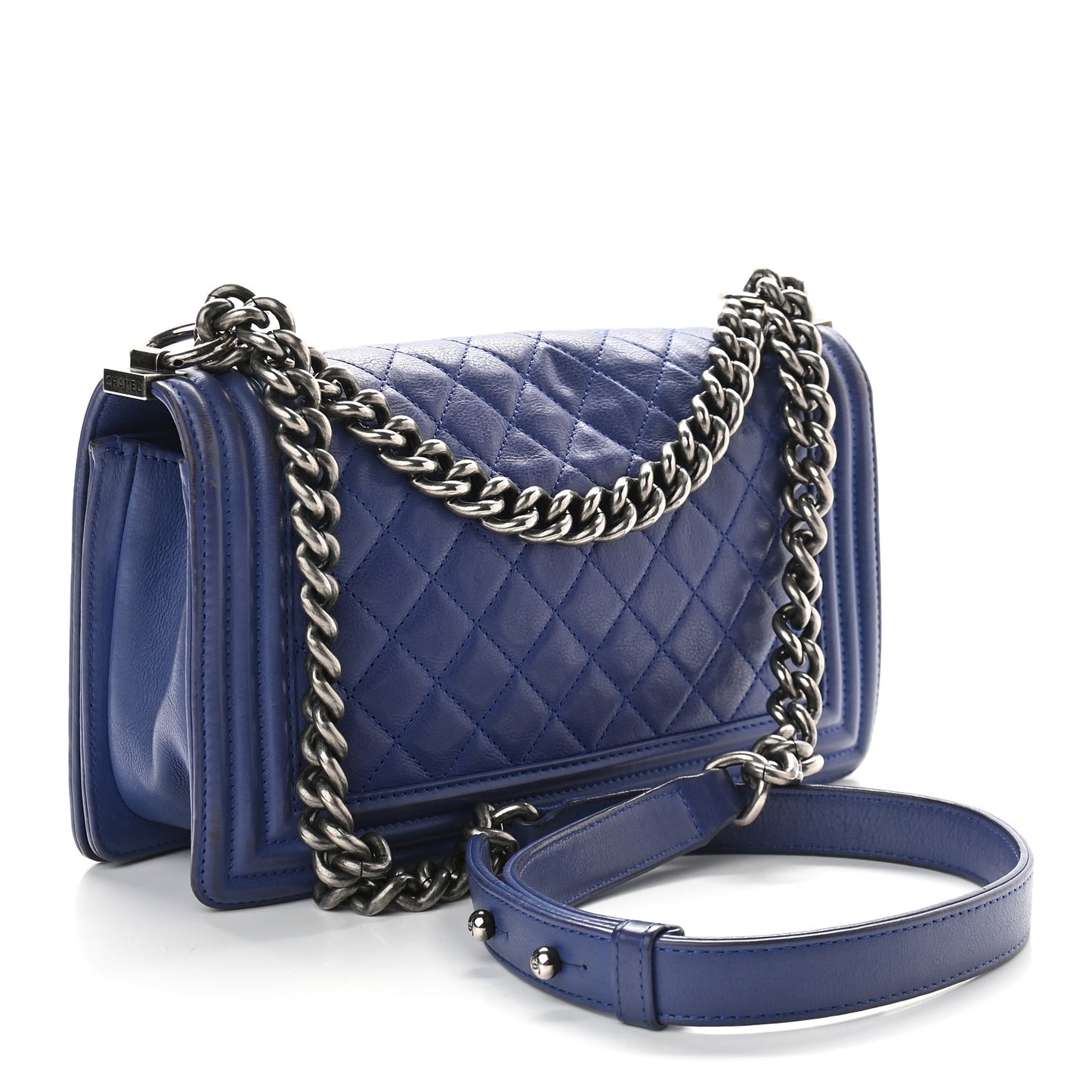Calfskin Quilted Medium Boy Flap Blue