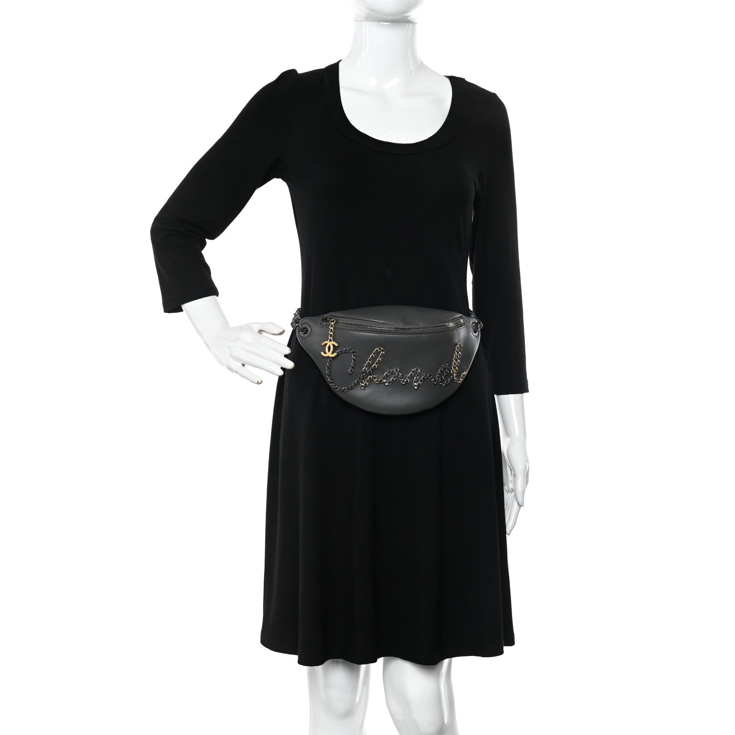 Chanel Calfskin Chain 20s Signe Waist Bag Grey 2 of 10