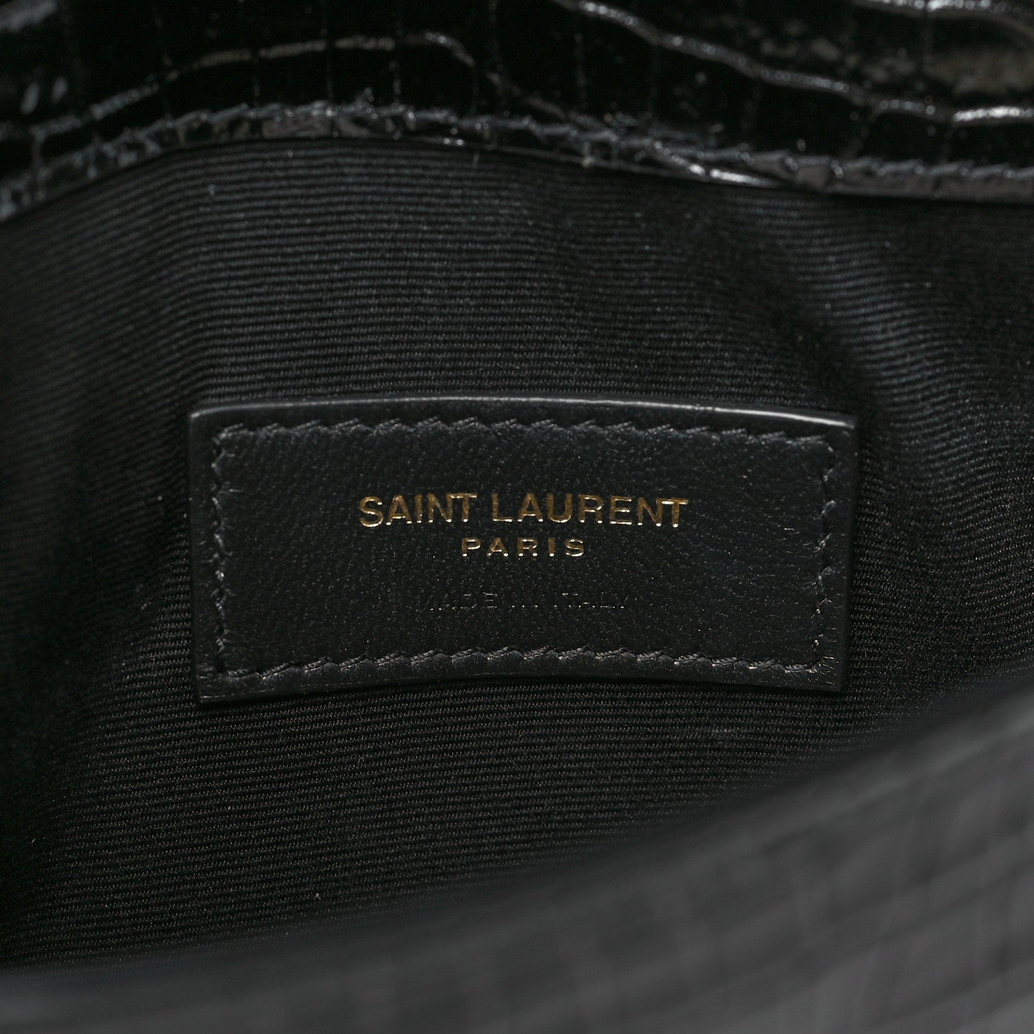 Saint Laurent Calfskin Crocodile Embossed Uptown Monogram Pouch Black 6 of 8