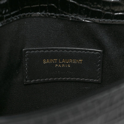 Saint Laurent Calfskin Crocodile Embossed Uptown Monogram Pouch Black 6 of 8