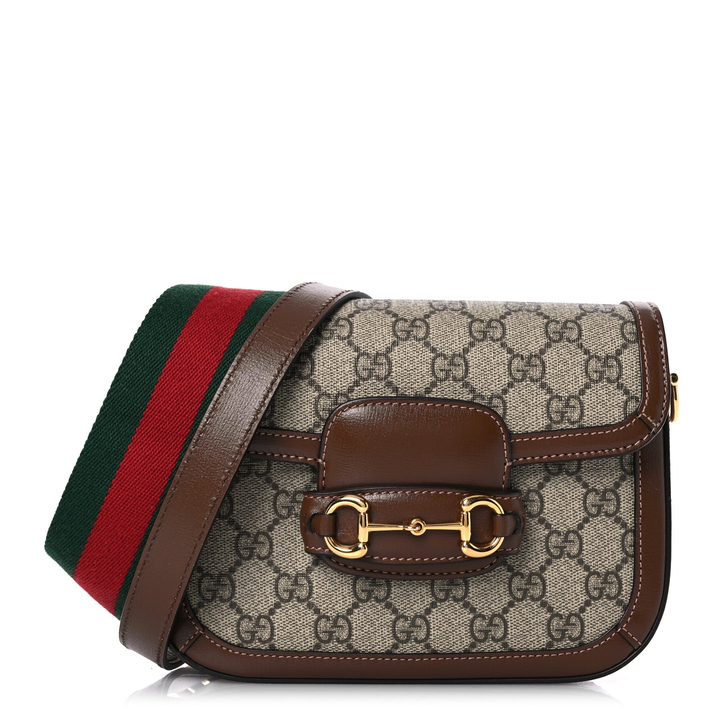GG Supreme Monogram Web Mini Horsebit 1955 Shoulder Bag Beige Brown Sugar