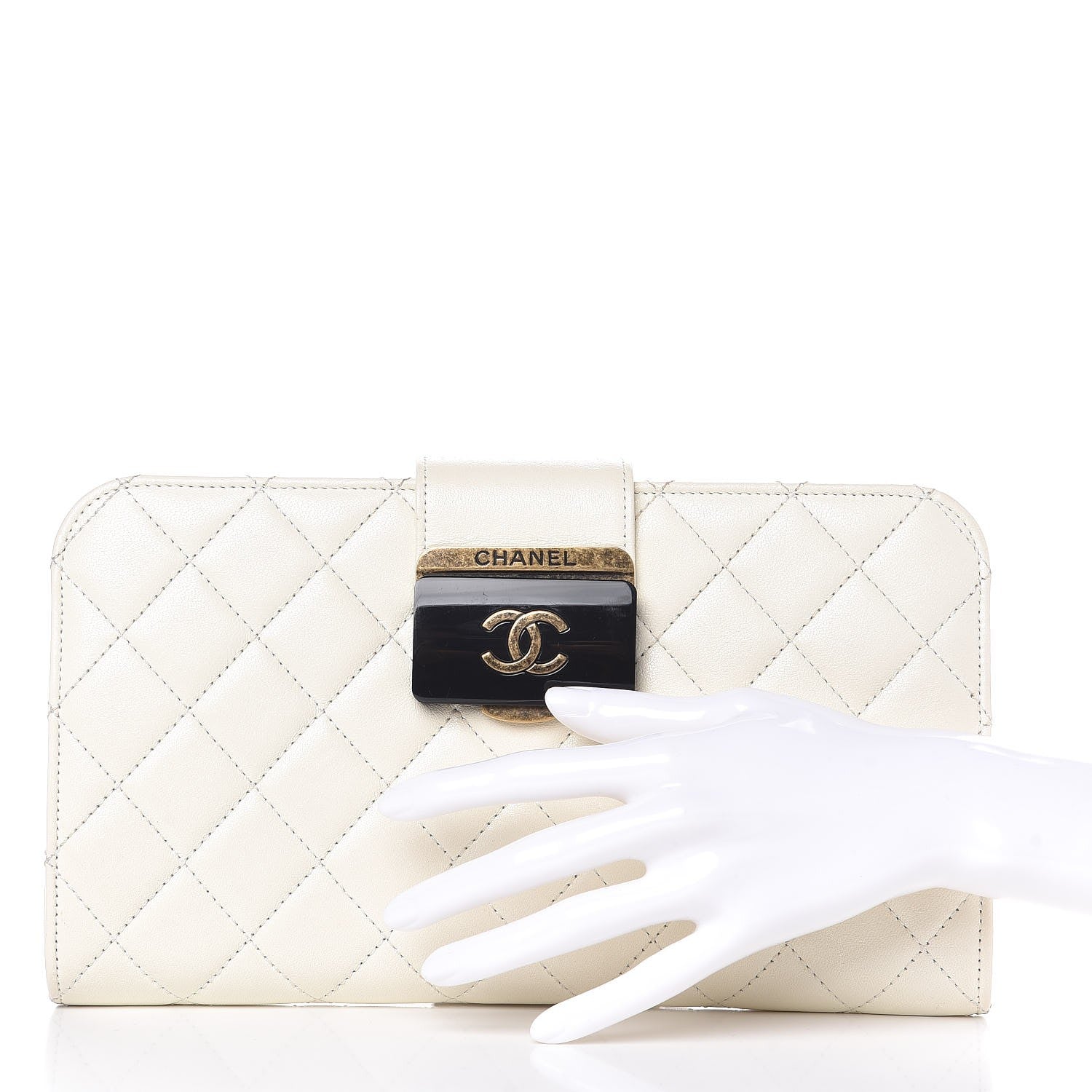 Chanel Sheepskin Quilted Beauty Lock Clutch White 2 of 9