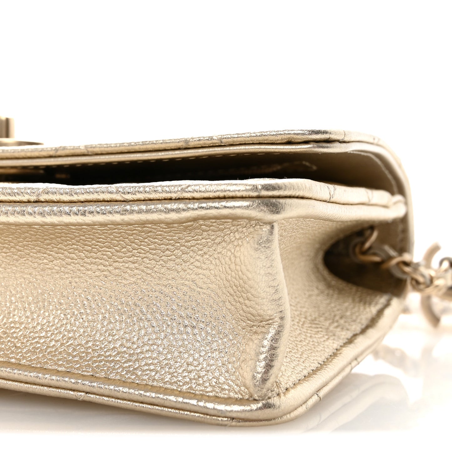 Metallic Caviar Quilted CC Crush Wallet On Chain WOC Light Gold