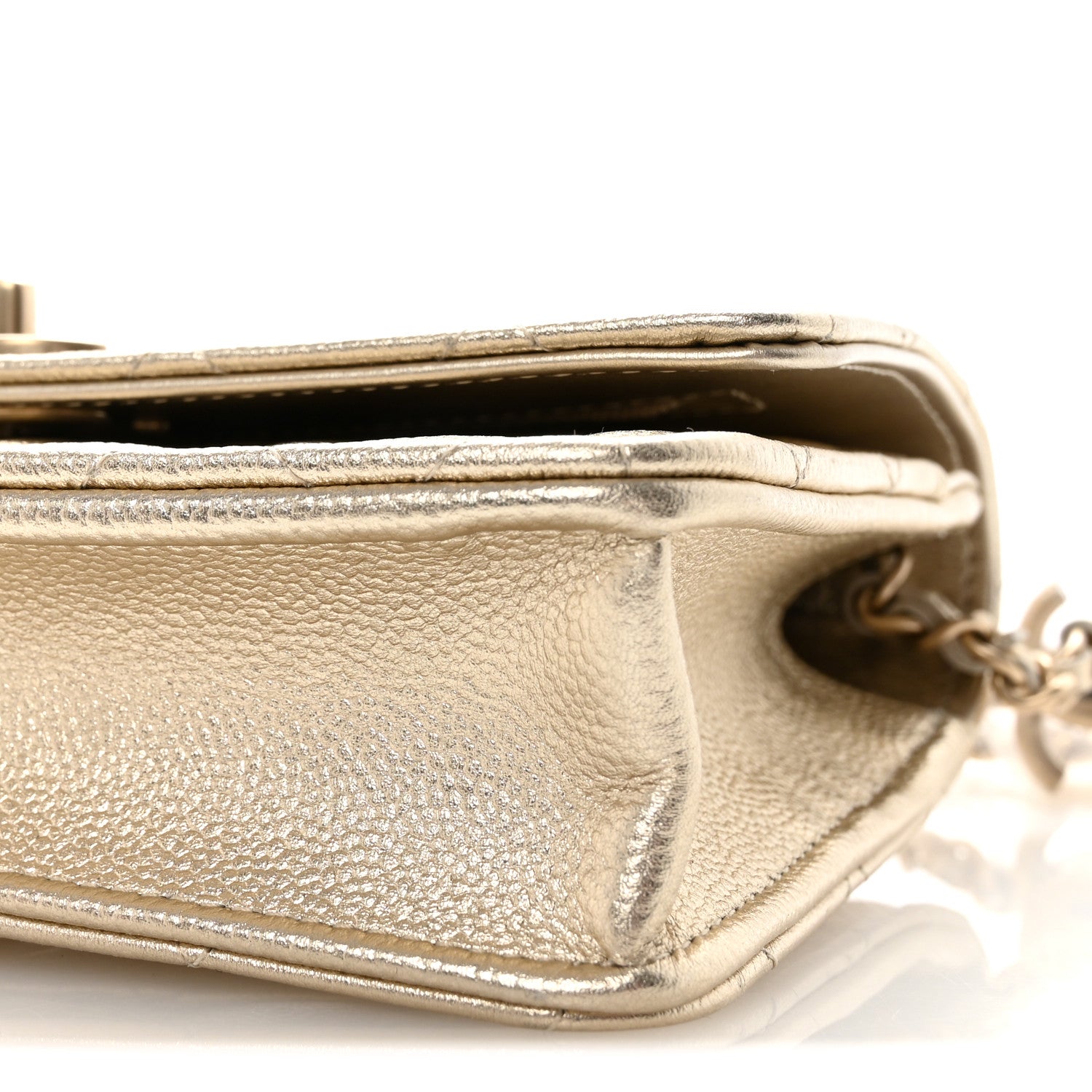 Chanel Metallic Caviar Quilted CC Crush Wallet On Chain WOC Light Gold 11 of 12