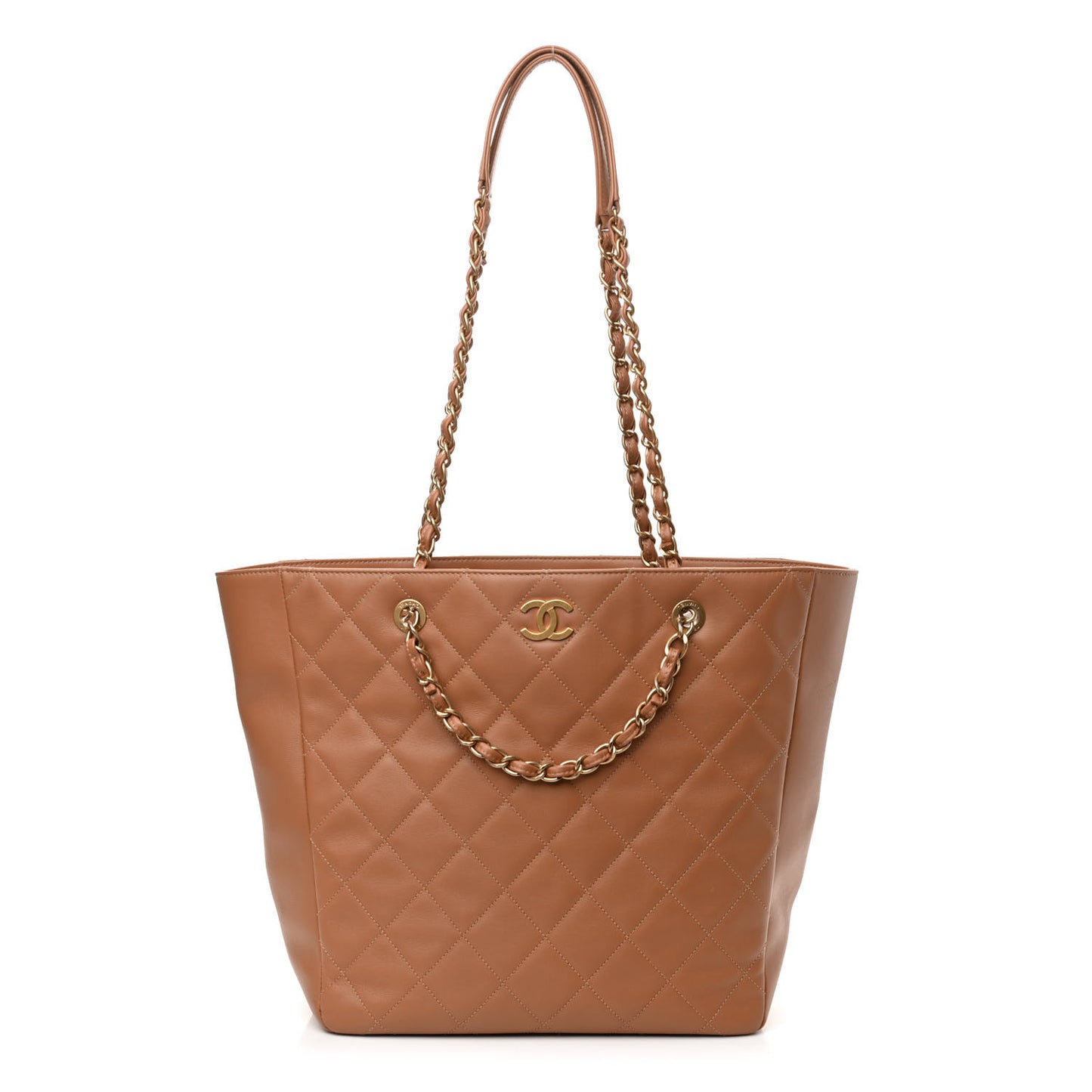 Calfskin Stitched Large Shopping Bag Brown