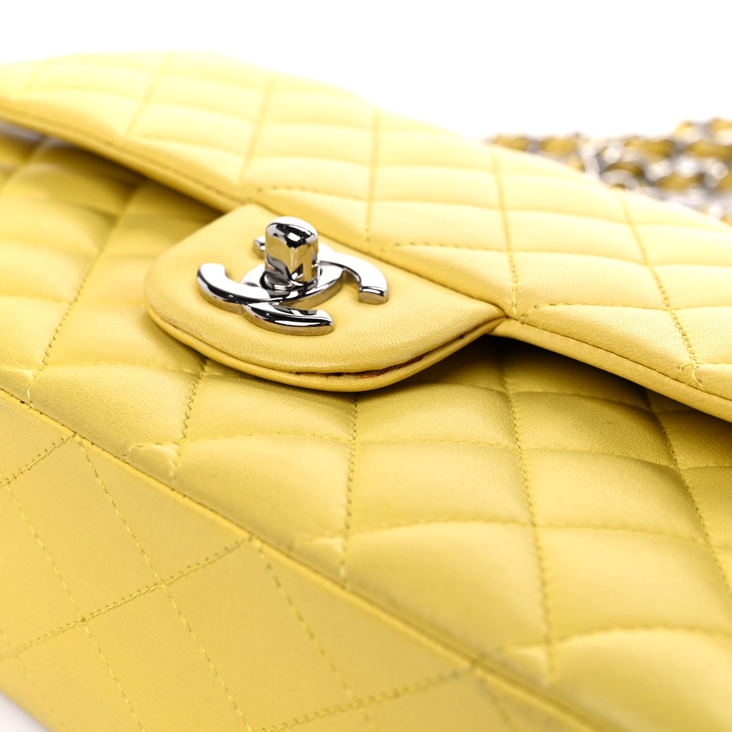 Lambskin Quilted Medium Double Flap Yellow