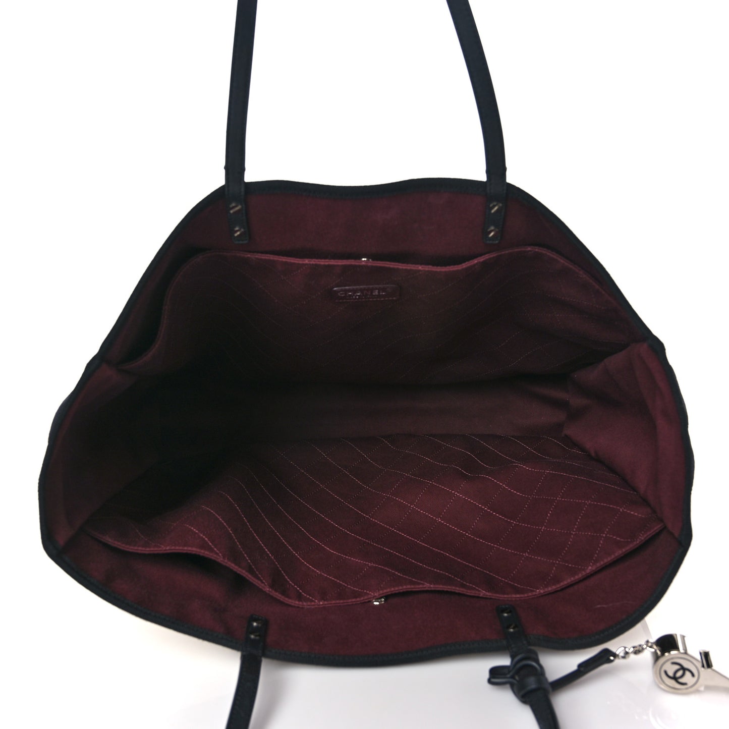 Canvas Calfskin Large Let's Demonstrate Tote White Black