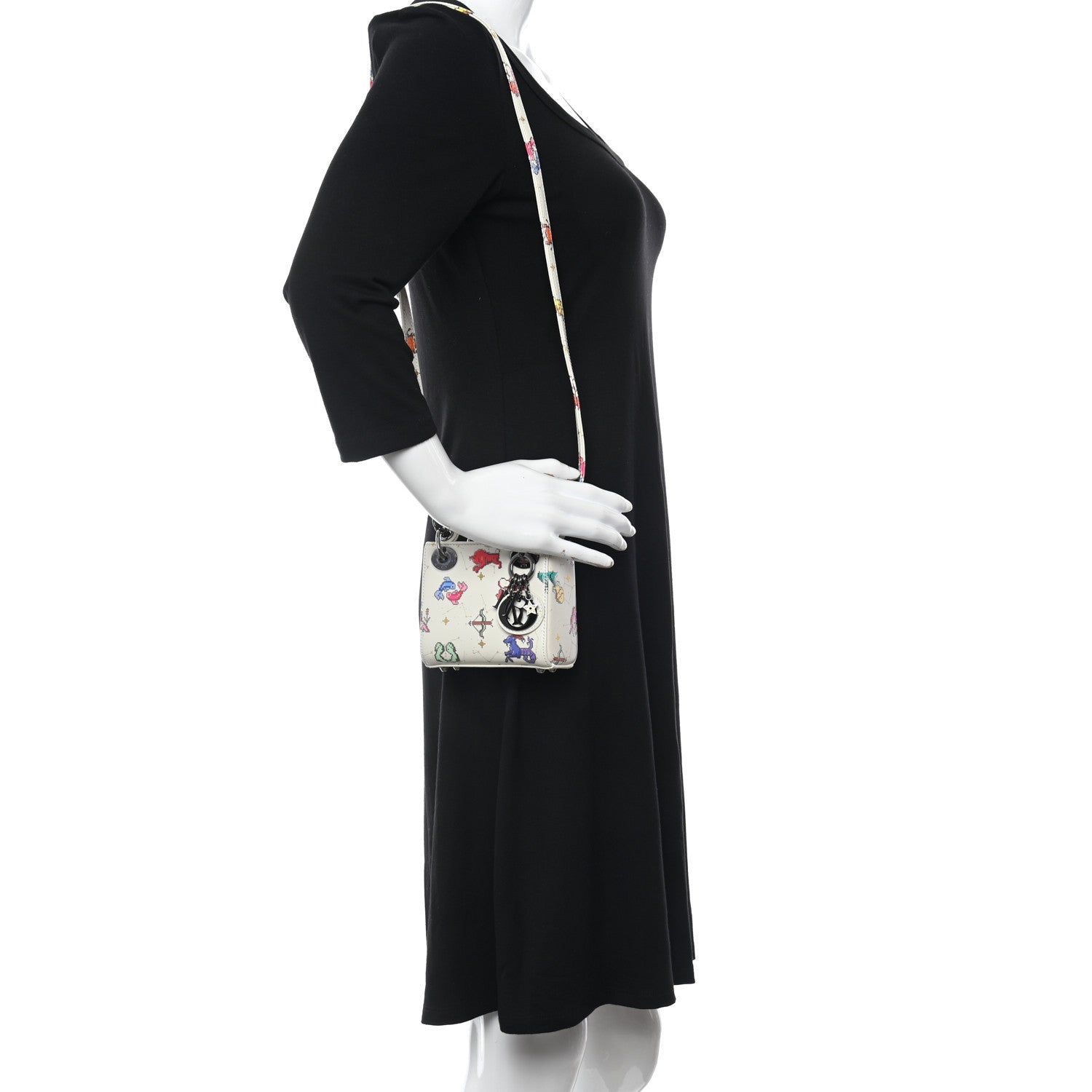 Christian Dior Smooth Calfskin Zodiac Pixel Printed Micro Lady Dior White Multicolor 2 of 10