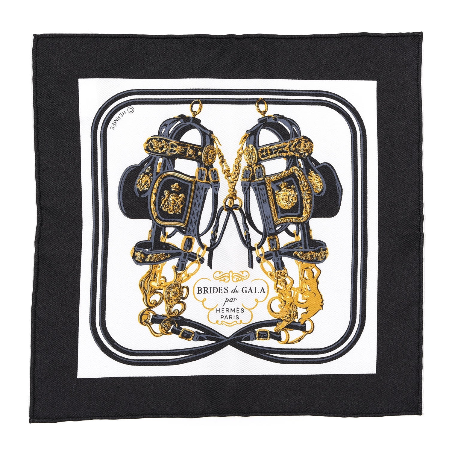 Hermes Silk Brides de Gala Nano Scarf 20 Black White Or 1 of 4