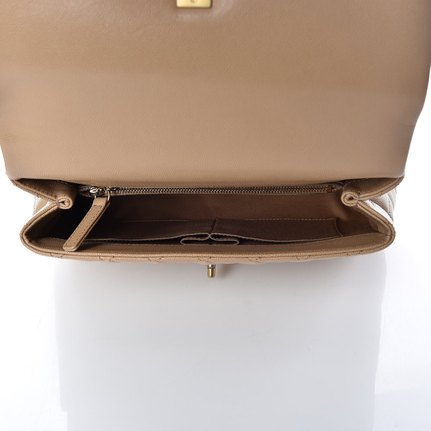 Caviar Lizard Embossed Quilted Small Coco Handle Flap Beige