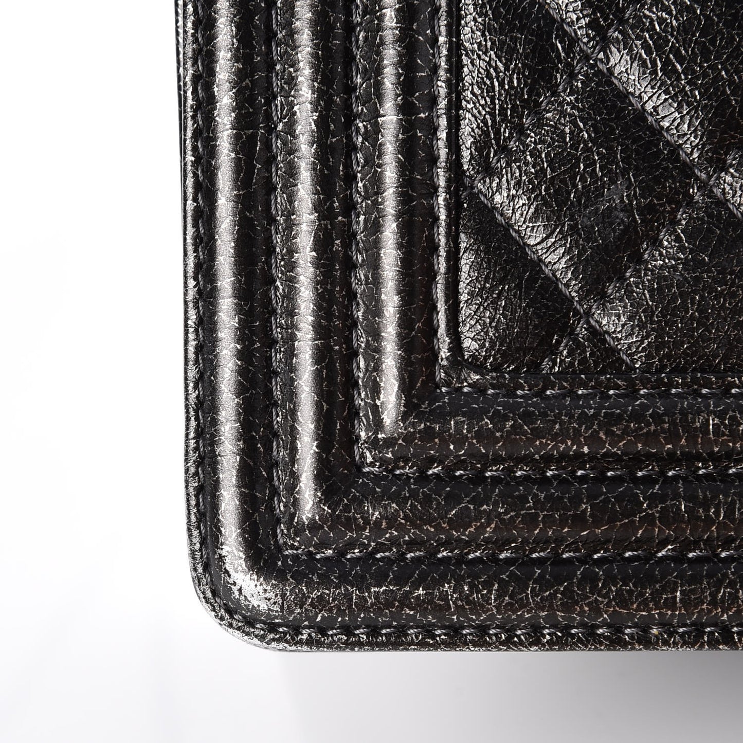 Cracked Metallic Calfskin Quilted Medium Boy Flap Dark Silver