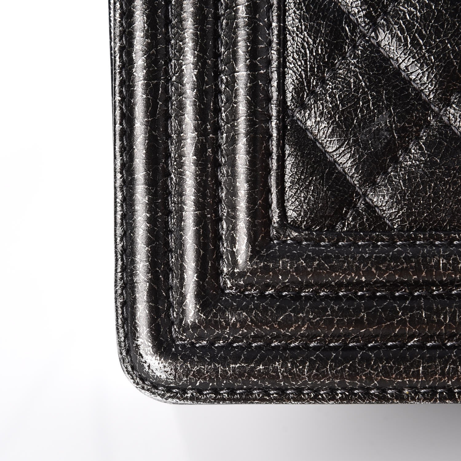 Chanel Cracked Metallic Calfskin Quilted Medium Boy Flap Dark Silver 10 of 14