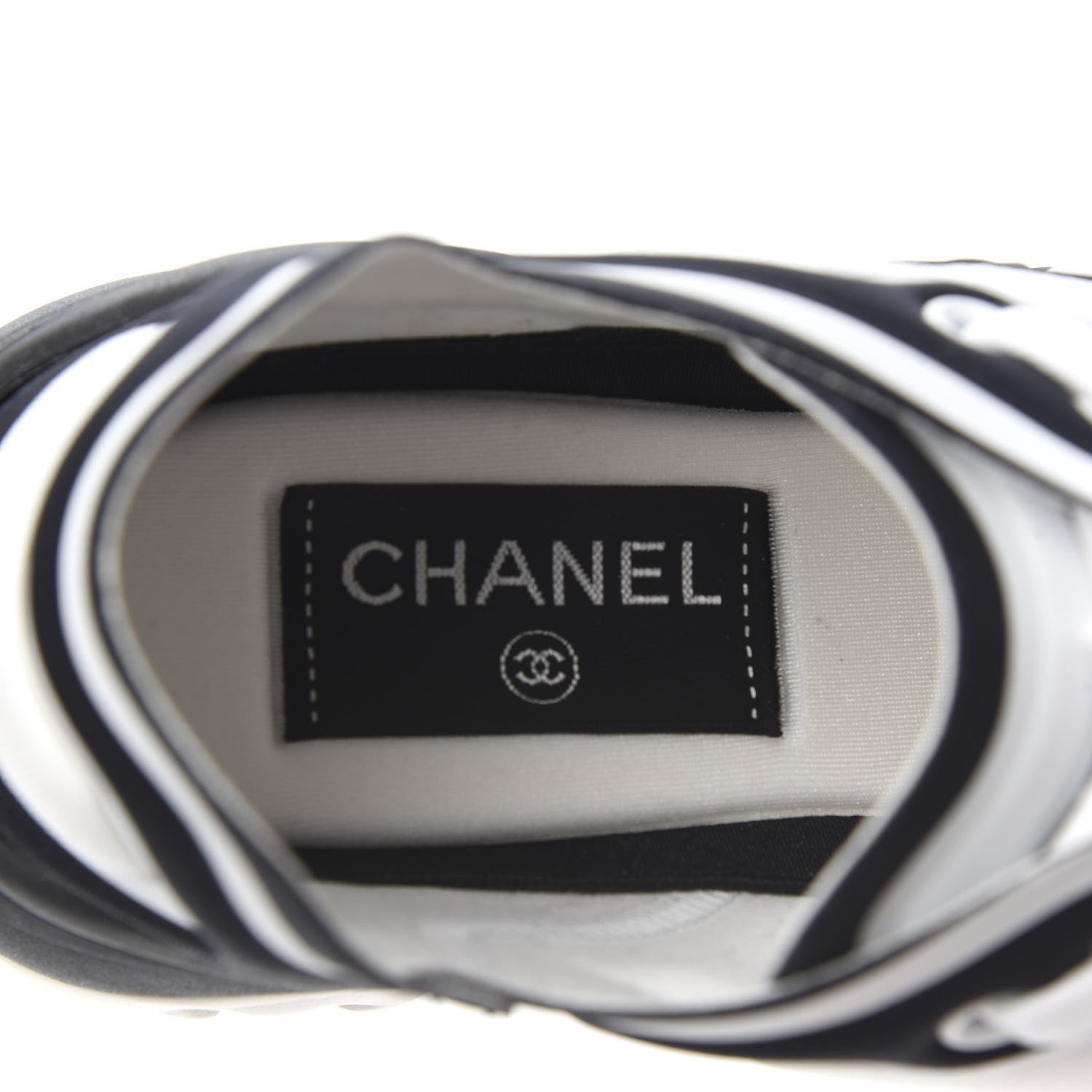 Chanel Lycra Womens CC Sneakers 36.5 White Black 6 of 8