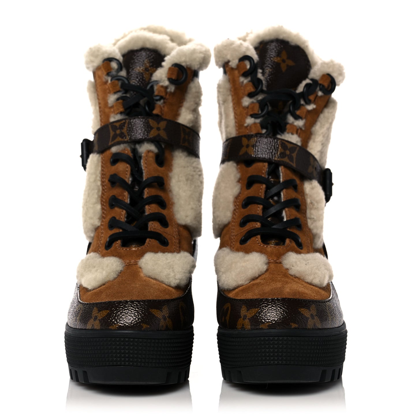 Suede Calfskin Shearling Monogram Laureate Platform Desert Boots 36 Cognac
