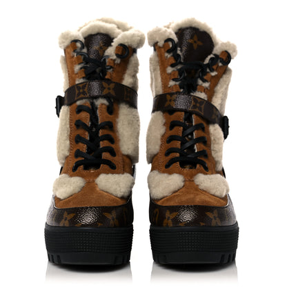 Louis Vuitton Suede Calfskin Shearling Monogram Laureate Platform Desert Boots 36 Cognac 2 of 8
