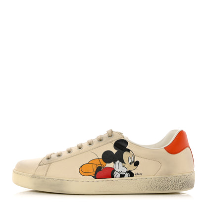 Gucci X DISNEY Miro Soft Calfskin Mickey Mouse Print Mens Ace Sneakers 9 Ivory Deep Orange 1 of 9
