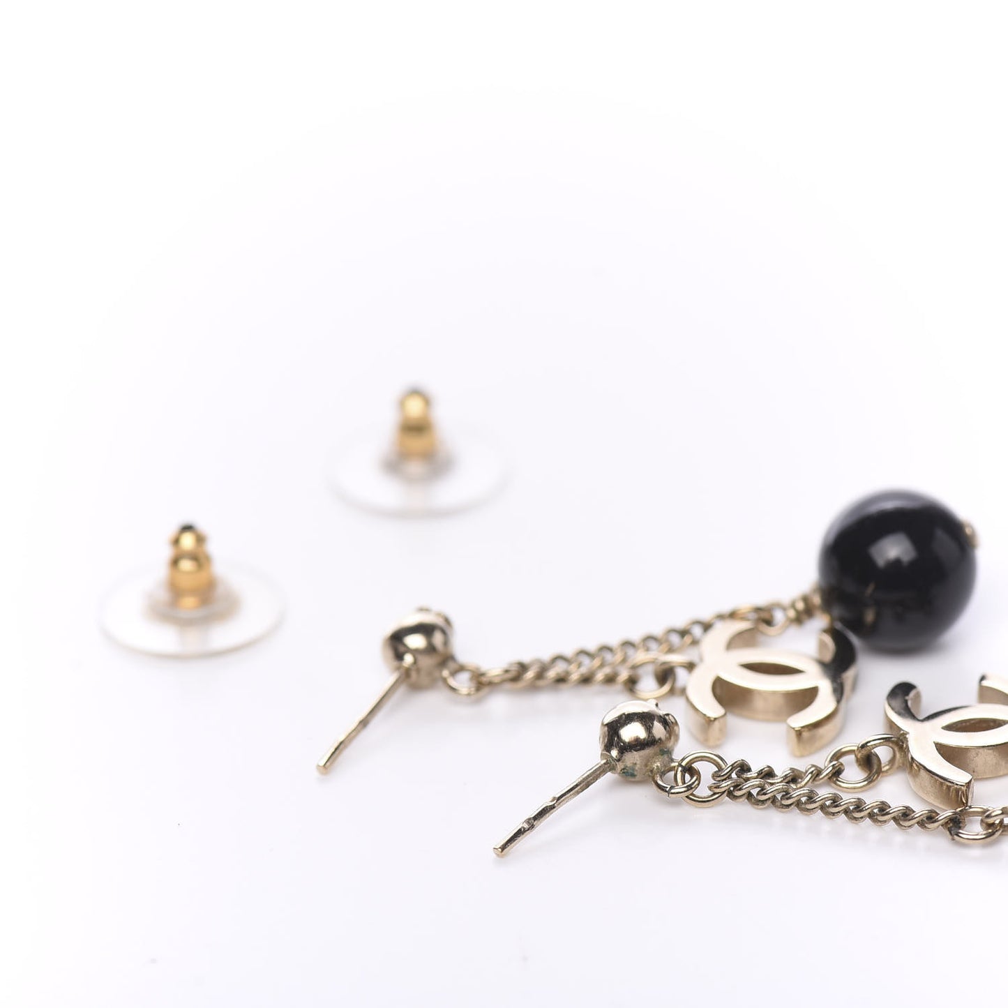 Metal CC Dangle Earrings Silver Black