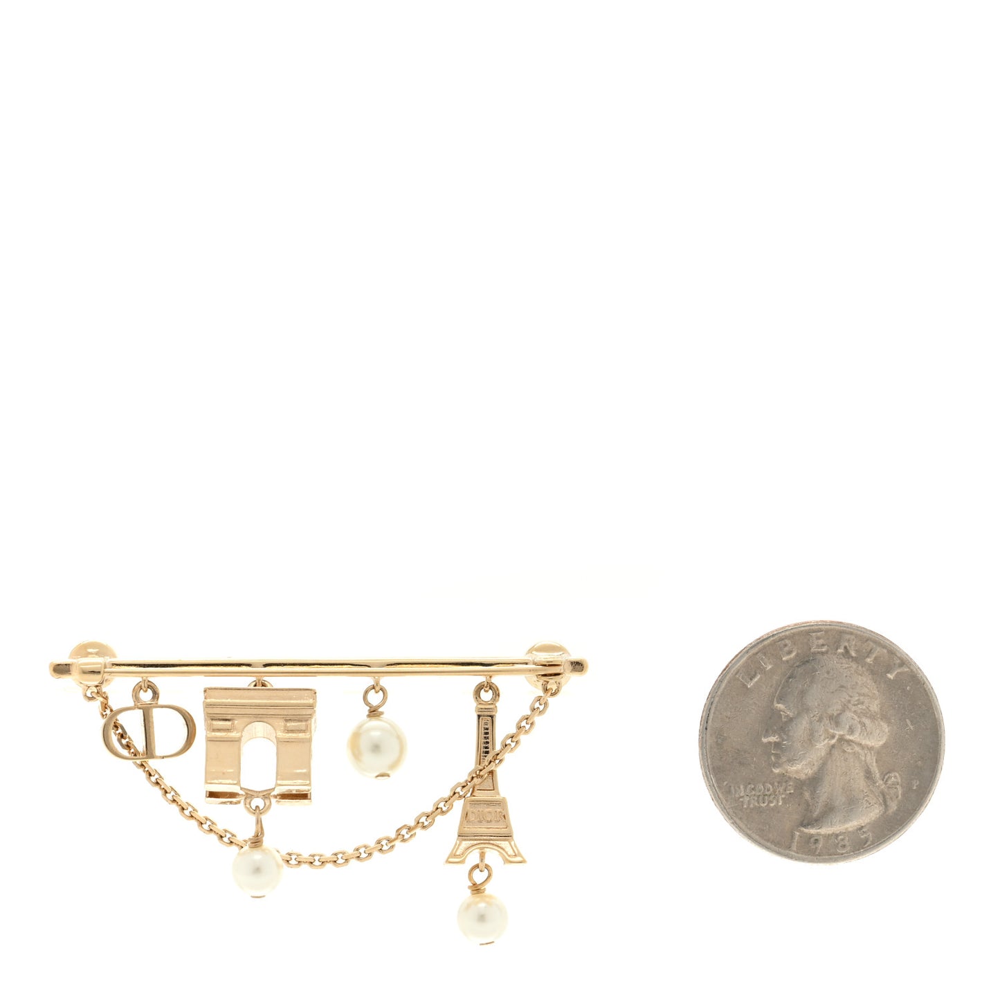 Pearl Crystal Plan de Paris Brooch Gold White