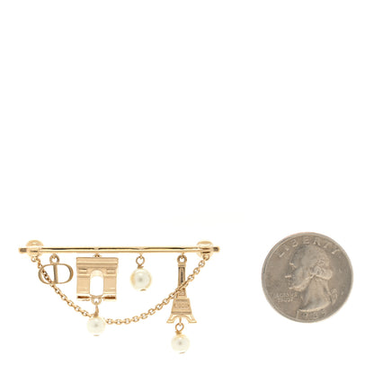 Christian Dior Pearl Crystal Plan de Paris Brooch Gold White 2 of 3