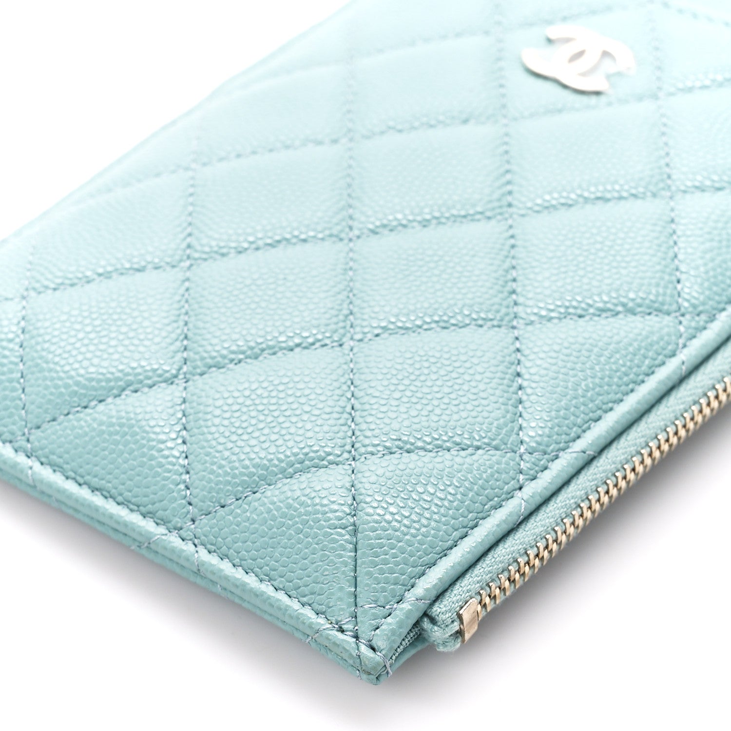Chanel Caviar Quilted Classic Flat Wallet Pouch Light Blue 10 of 11