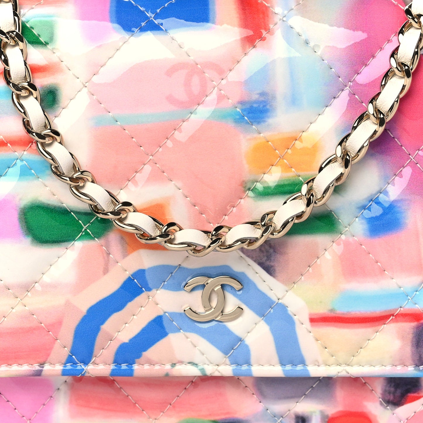 Printed Patent Quilted Rainbow Wallet On Chain WOC