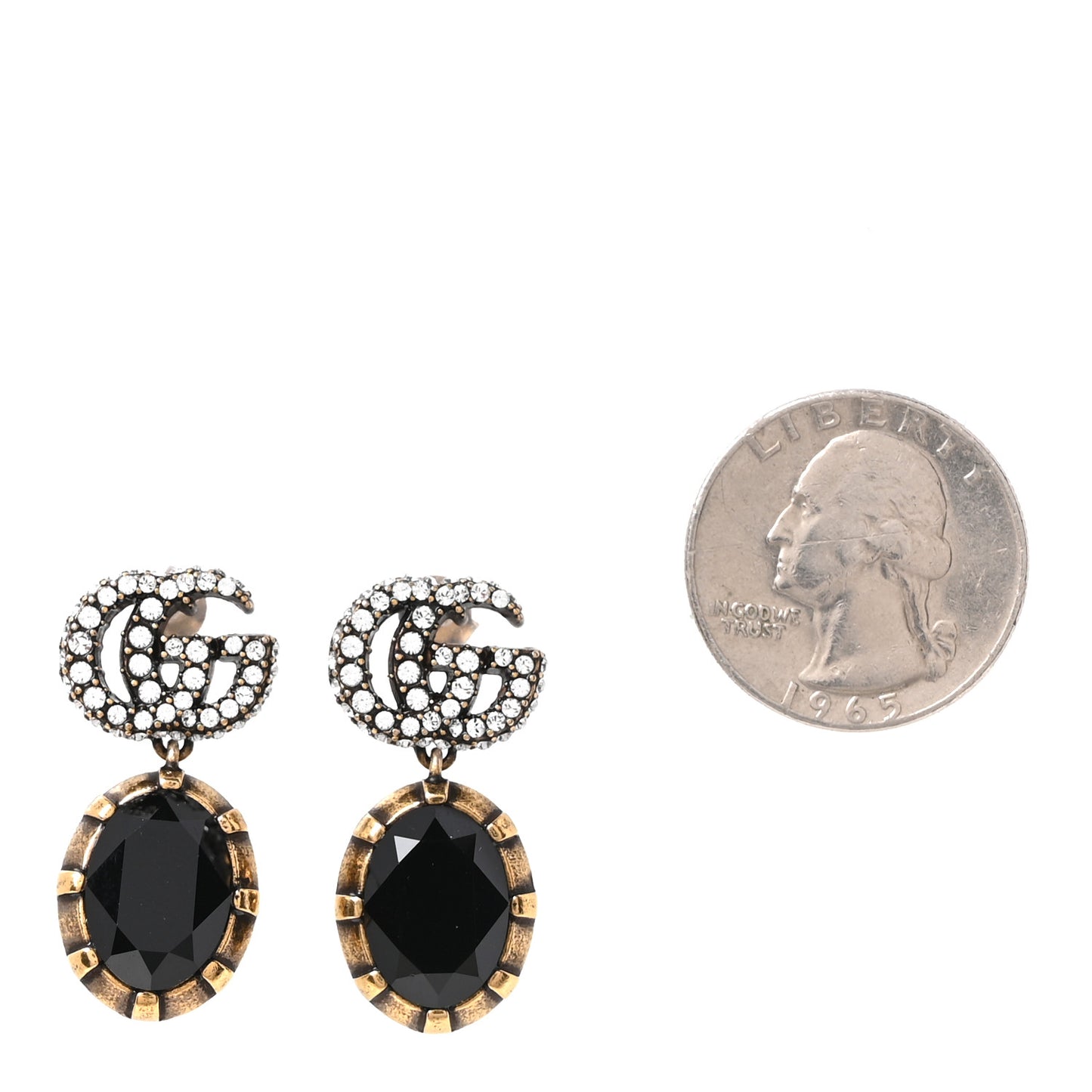 Metal Crystal Double G Drop Earrings Black Gold