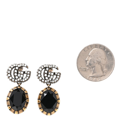 Gucci Metal Crystal Double G Drop Earrings Black Gold 2 of 4