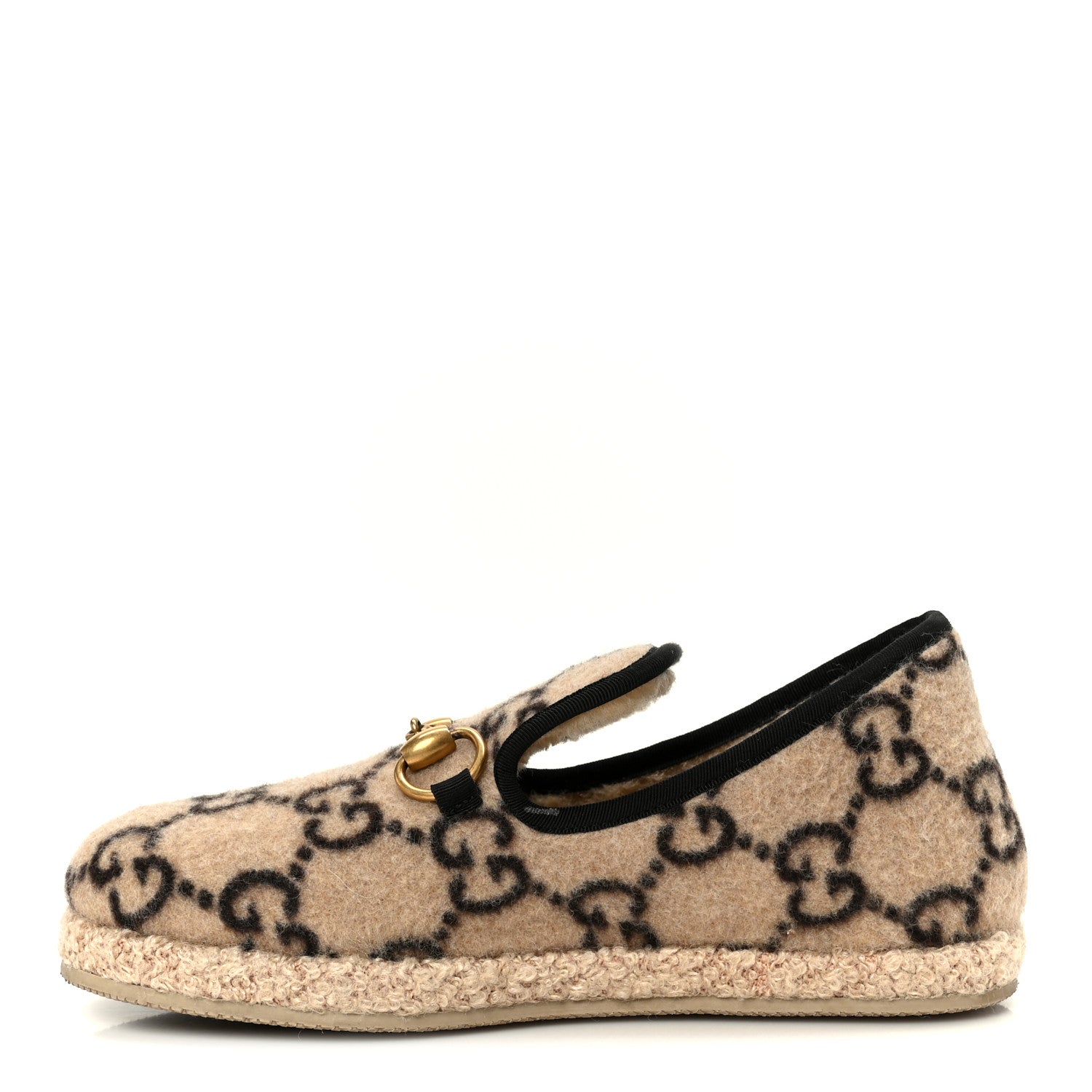 Gucci Covered Wool GG Monogram Womens Fria Horsebit Loafers 35.5 Beige Ebony Black Butterscotch 1 of 10
