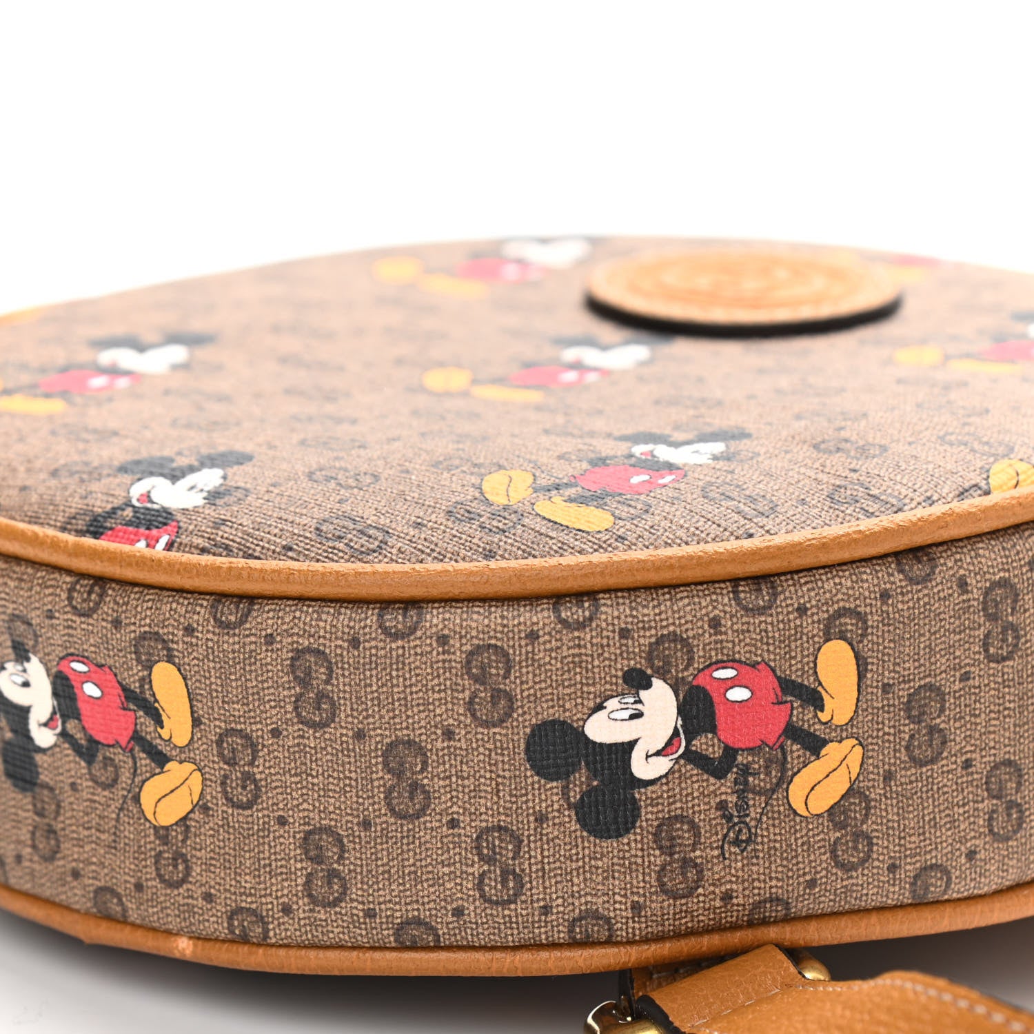 Gucci X DISNEY Mini Vintage GG Supreme Monogram Mickey Mouse Round Backpack Beige Vintage Sun Oil 10 of 10