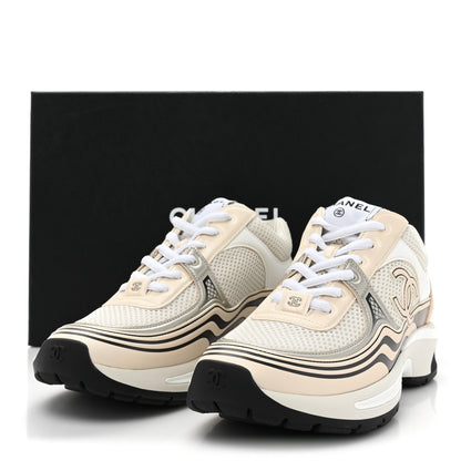 Chanel Fabric Laminated Calfskin Stretch CC Womens Sneakers 36.5 White Gold Silver 10 of 10