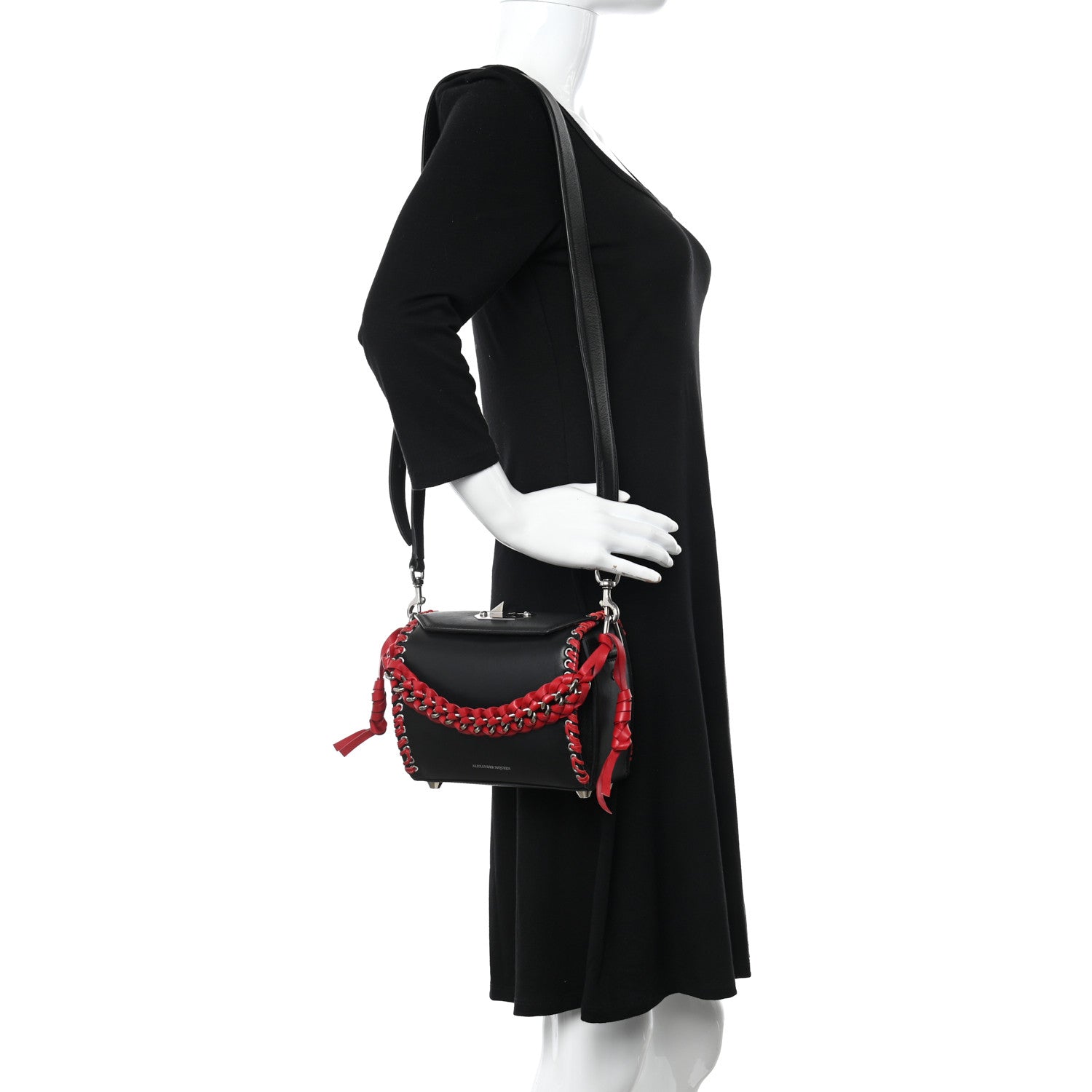 Alexander McQueen Calfskin Lace-Up Box Shoulder Bag 16 Black Red 2 of 8