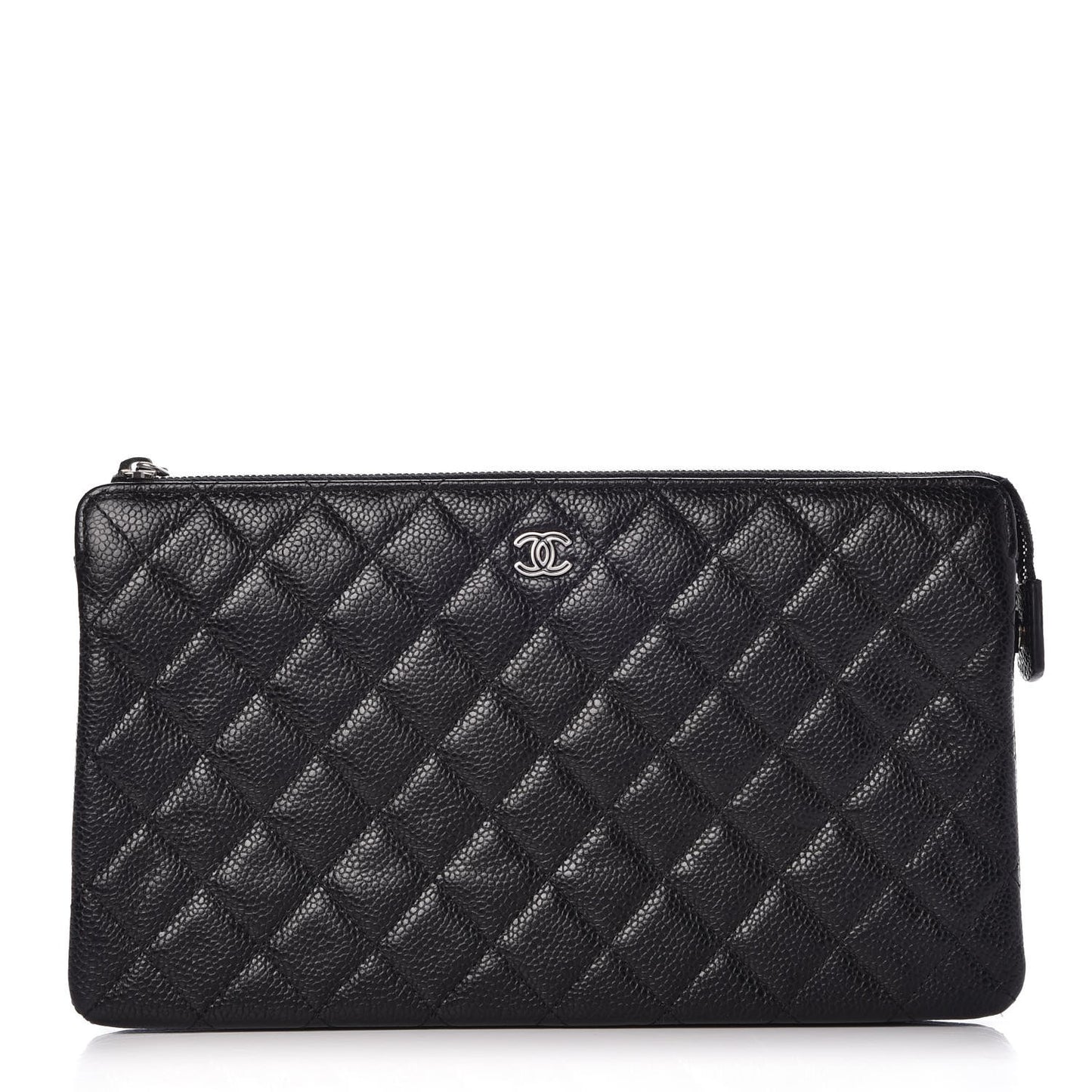 Caviar Quilted Large Zipped Clutch Black
