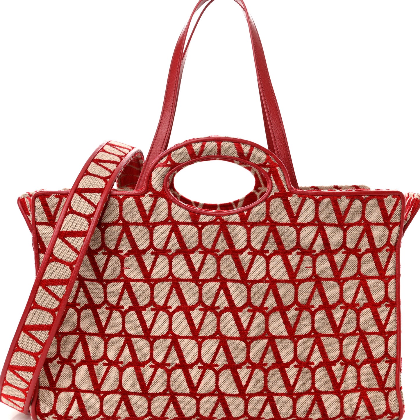 Toile Iconographe Goatskin Le Troisieme Shopping Bag Naturale Rosso Valentino
