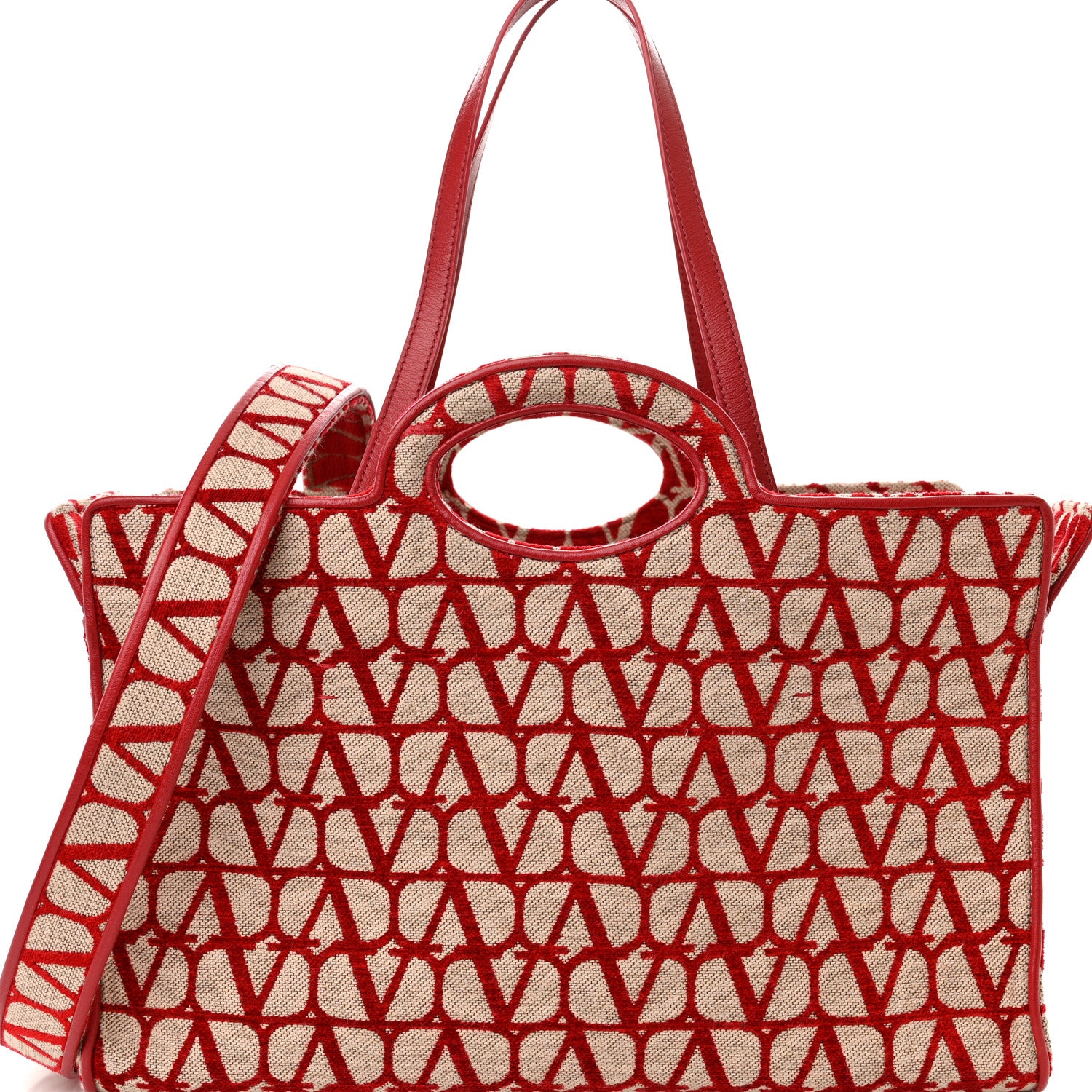 Valentino Garavani Toile Iconographe Goatskin Le Troisieme Shopping Bag Naturale Rosso Valentino 7 of 11