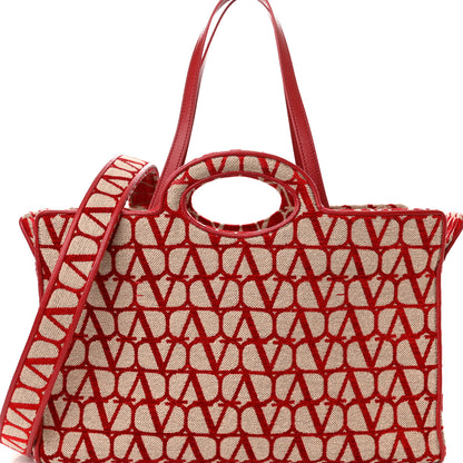 Valentino Garavani Toile Iconographe Goatskin Le Troisieme Shopping Bag Naturale Rosso Valentino 7 of 11