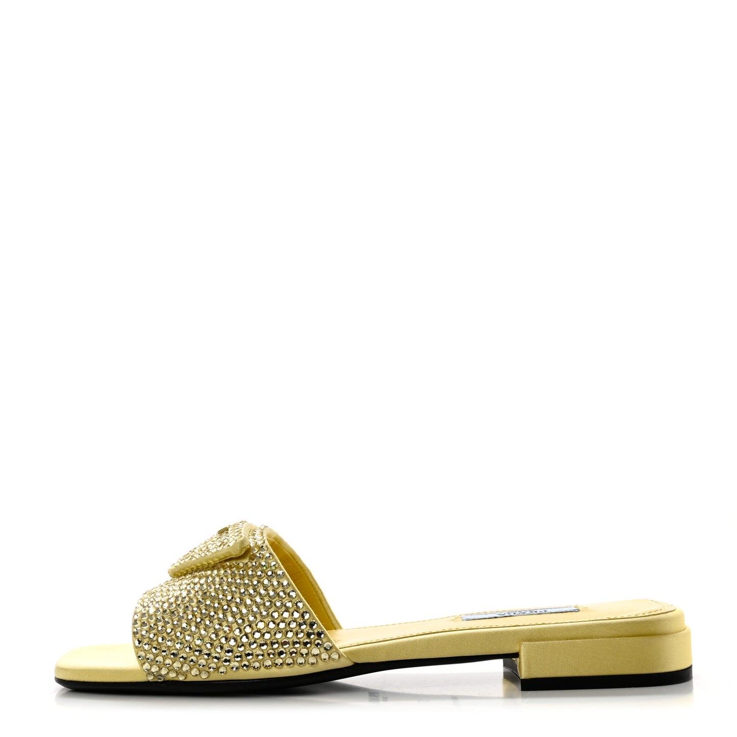 Satin Crystal Logo 10mm Slide Sandals 37 Ananas