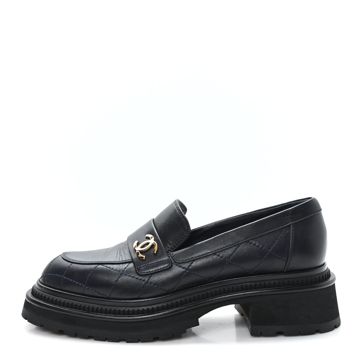 Calfskin Quilted CC Mocassin Loafers 38 Black