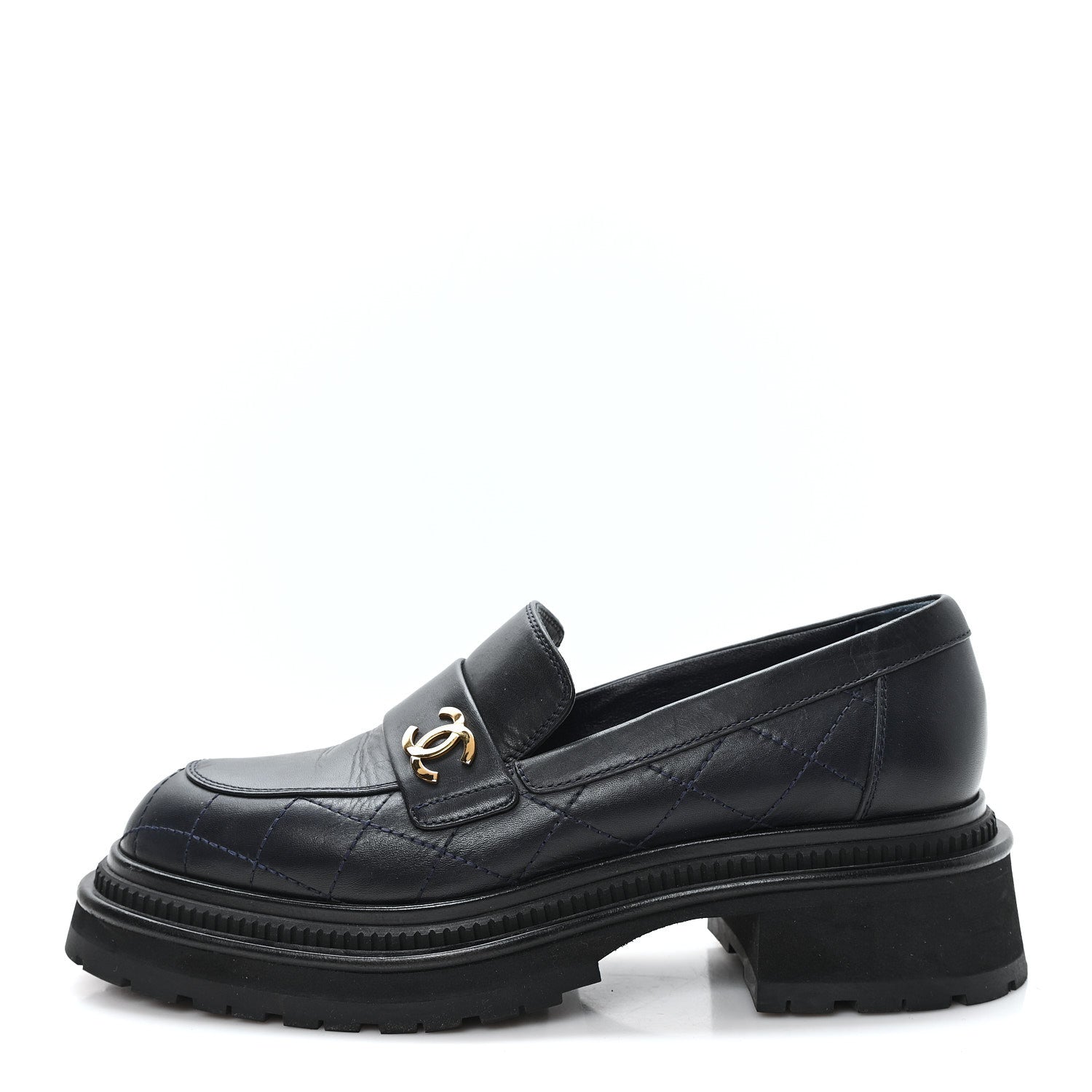 Chanel Calfskin Quilted CC Mocassin Loafers 38 Black 1 of 9