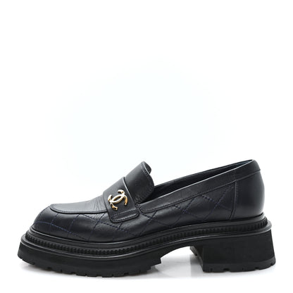 Chanel Calfskin Quilted CC Mocassin Loafers 38 Black 1 of 9