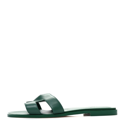 Hermes Calfskin Oran Sandals 40.5 Vert Electrique 1 of 10