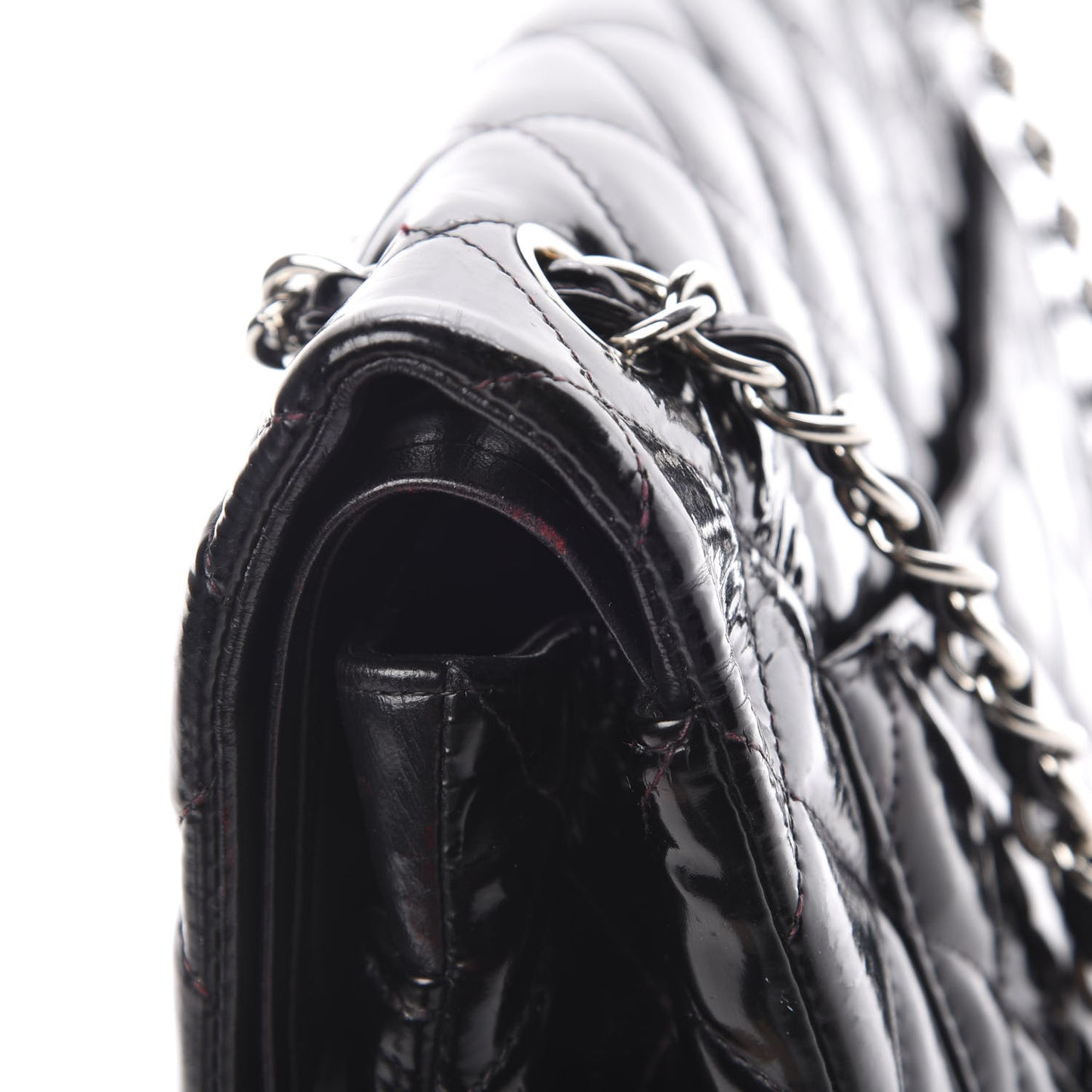 Patent Quilted Jumbo Double Flap Black