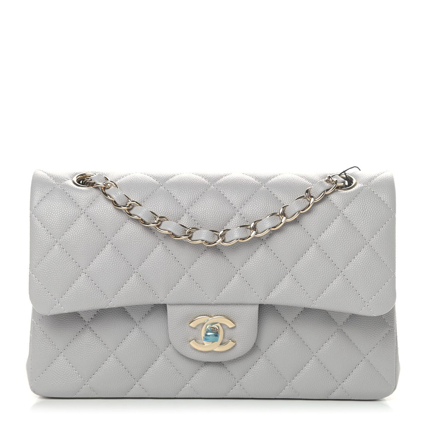 Caviar Quilted Small Double Flap Grey