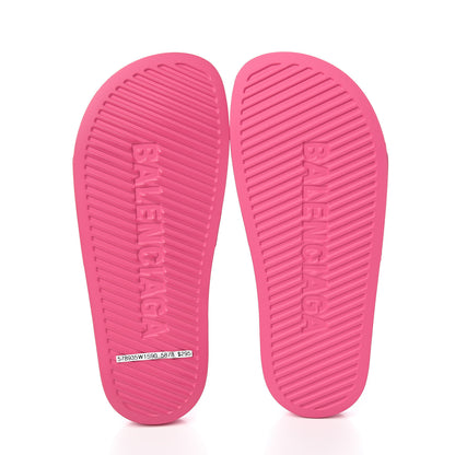 Balenciaga Rubber Allover Logo Womens Pool Slide Sandals 37 Pink Black 5 of 8