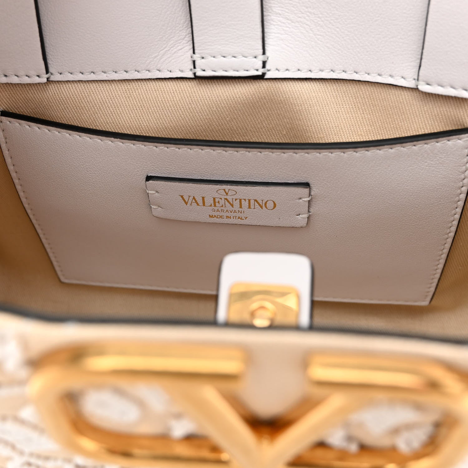 Valentino Garavani Canvas Calfskin Embellished Small Vlogo Signature Tote White Natural 6 of 9