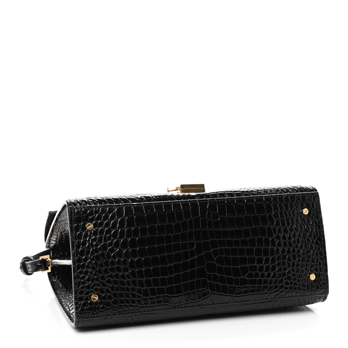 Calfskin Crocodile Embossed Mini Classic Monogram Cassandra Top Handle Black