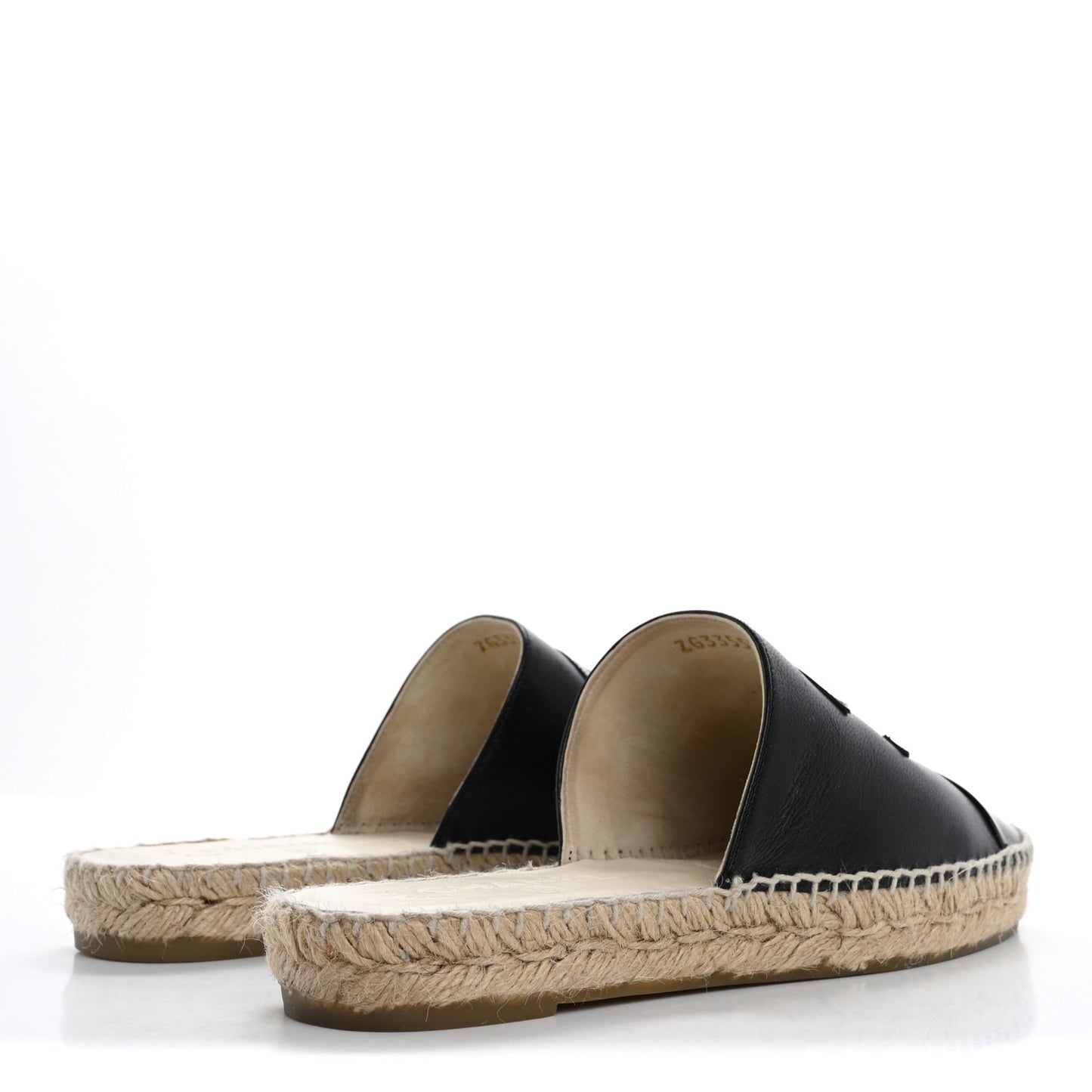 Iridescent Goatskin Patent CC Espadrille Mules 38 Black