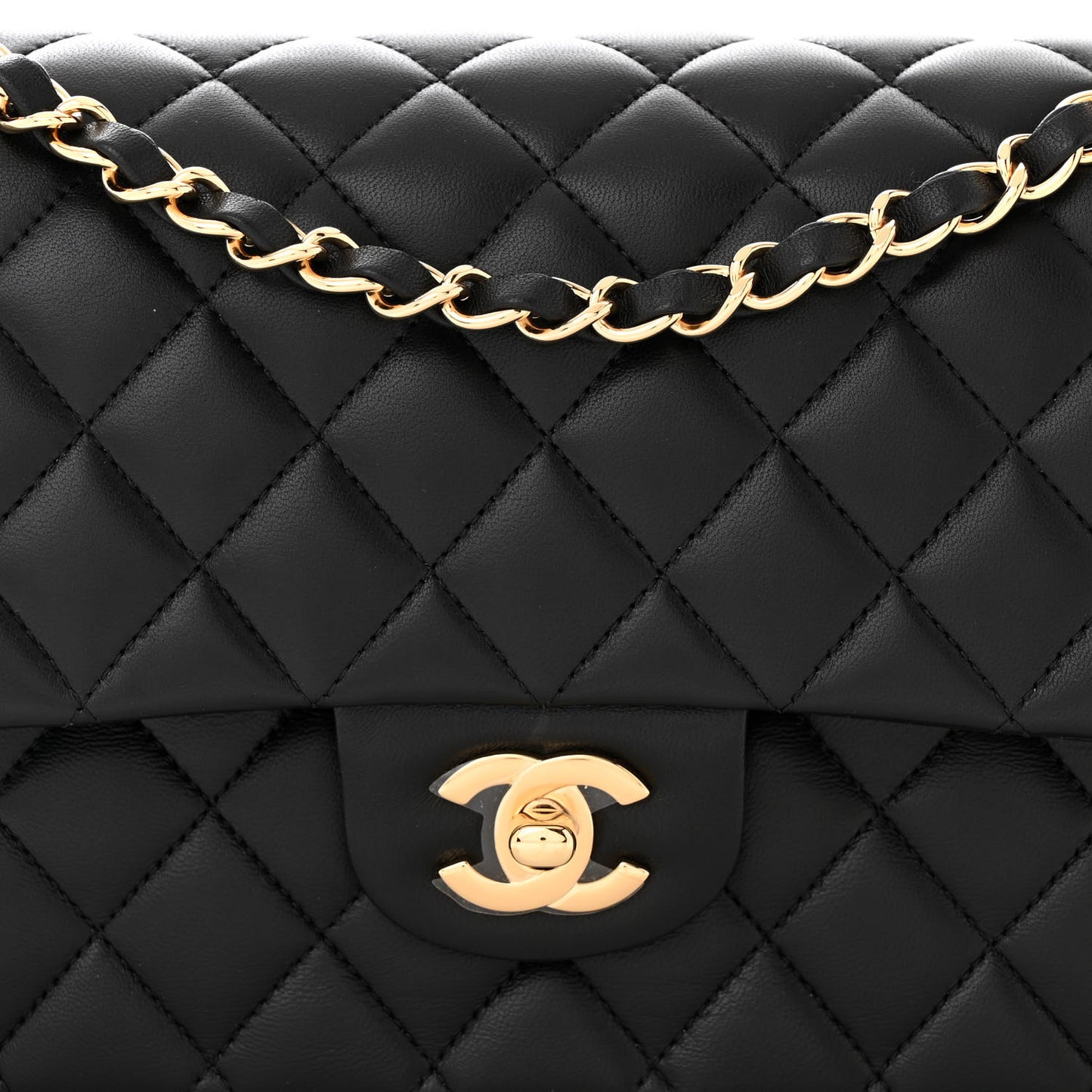 Lambskin Quilted Medium Double Flap Black