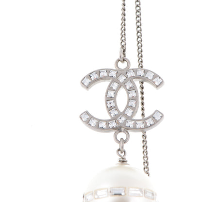Chanel Baguette Crystal Pearl CC Long Necklace Silver 3 of 5