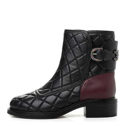 Chanel Lambskin Quilted CC Boots 38.5 Black Burgundy 1 of 8